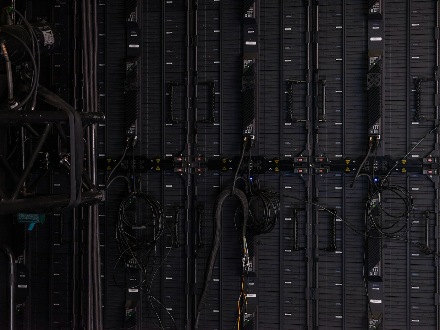 Close-up of server room cables representing AWS cloud architecture study