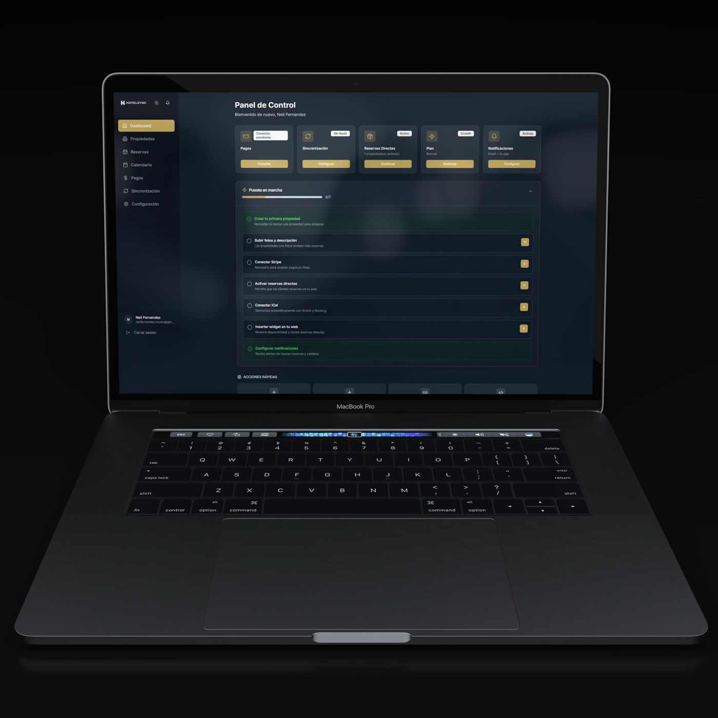 Laptop displaying a dark dashboard for Power BI PL-300 practice questions